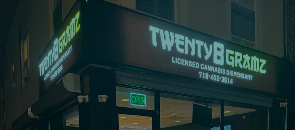 Twenty8Gramz cannabis dispensary Brooklyn NY 11229 storefront exterior